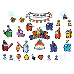 among us birthday bundle svg, among us svg, among us birthday svg, birthday svg