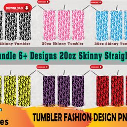 6 tumblers 20oz skinny bundle png, dior tumbler png, dior pattern