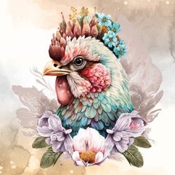 floral chicken sublimation clipart