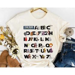 Star Wars Teacher Alphabet All Characters from A to Z Shirt, Galaxy's Edge Holiday Unisex T-shirt Family Birthday Gift A