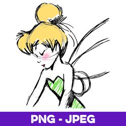 disney peter pan tinker bell sketch profile v1 , png design, png instant download