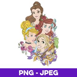 disney princess vintage floral portrait v2 , png design, png instant download