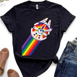 Retro 90s Star Wars Rainbow Millennium Falcon Shirt, Galaxy's Edge Trip, Unisex T-shirt Family Birthday Gift Adult Kid T