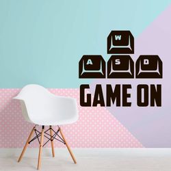 Game On, Keyboard, Keys, Gamer Sticker, Video Game, Computer Game, Game Play, Wall Sticker Vinyl Decal Mural Art Decor