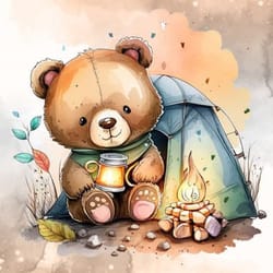 camping bear watercolor sublimation