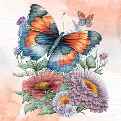 retro butterfly watercolor clipart