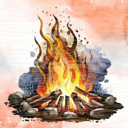 bonfire camping watercolor clipart