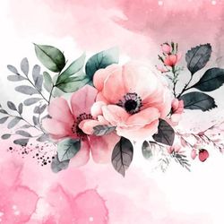 pink floral watercolor clipart bundle