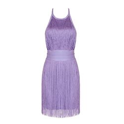 summer ladies new purple halter neck tassel elegant party dress