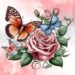 retro butterfly rose sublimation clipart