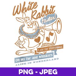 disney alice in wonderland white rabbit outlined text poster v2 , png design, png instant download