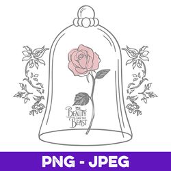 disney beauty & the beast glass rose lineart graphic v4 , png design, png instant download