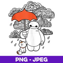 Disney Big Hero 6 Baymax Patterned Rain Clouds Portrait V2 , PNG Design, PNG Instant Download