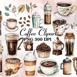 vintage coffee watercolor clipart bundle