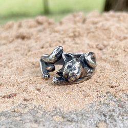 Silver lazy cat ring, Size 6 - 9 US, Made to Order, Sterling silver jewelry, Handmade rings, Ring for men or women