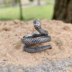 Silver snake ring, Size 5 1/2 - 10 US, Made to Order, Sterling silver reptile jewelry, Snake lover gift, Adjustable size