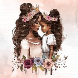 black mom and daughter watercolor art