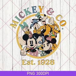 vintage mickey & co est 1928 png, mickey and friends png, disney family png, disneyworld png, disney trip png png 300pdi