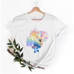 disney stitch watercolor castle shirt, disney stitch balloon shirt, family vacation shirt, balloons, disney trip shirt,