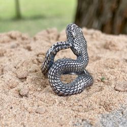 Rattlesnake ring, Sterling silver, Size 6 - 12 US, Made to Order,  Silver snake jewelry, Reptile lover gift, Handmade