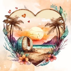 retro camping heart watercolor art