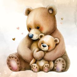mom and baby bear watercolor clipart