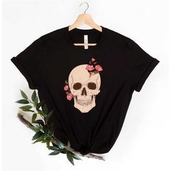 bloom skull shirt, floral skeleton shirt, floral skull boho graphic tee, womens fall shirt, flower skull skeleton tshirt