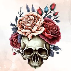 vintage skull rose watercolor clipart