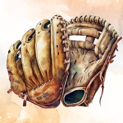 watercolor baseball gloves clipart