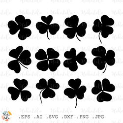 Clover Svg, Clover Silhouette, Lucky Shamrock Svg, Shamrock Cricut, Stencil Templates Dxf, Clipart Png