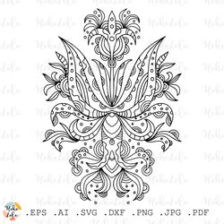 floral coloring pattern pdf, floral coloring page, cricut svg, clipart png, coloring printable