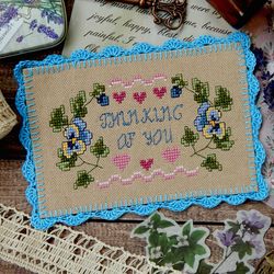 Mini-card cross stitch pattern Pansies Flowers and Hearts cross stitch pattern Valentine's Day patterns for lovers