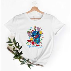 stitch christmas shirt,stitch xmas tree santa hat present christmas xmas shirt, stitch holiday shirt, stitch disney xmas