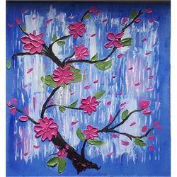 Original Oil Painting  Pink Flowers Abstract Art Palette Knife Artwork Wildflowers Painting Textural