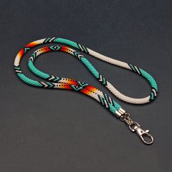 Vibrant Turquoise Beaded Lanyard for Badge - Native American Style - Teacher Gift