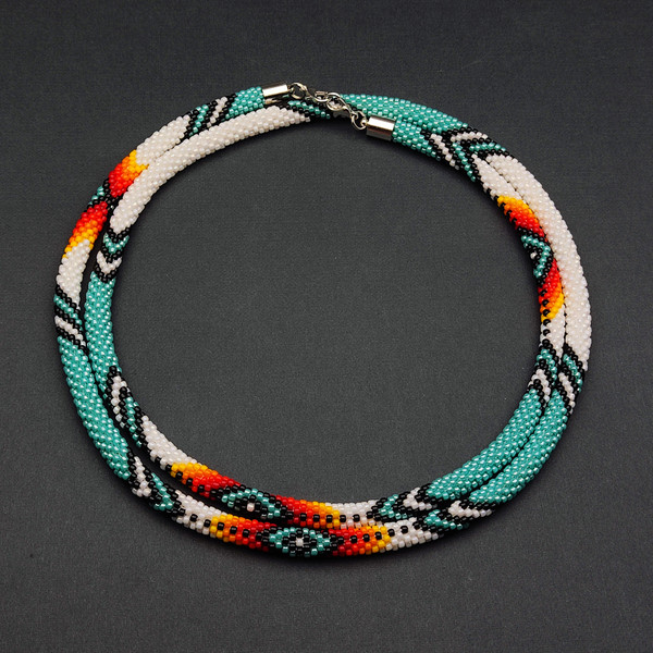 Unique handmade necklace with Native American-inspired patterns