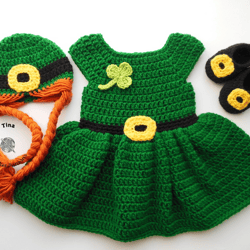 CROCHET PATTERN - Miss Leprechaun Hat, Dress and Shoes Outfit | St. Patrick's Day Photo Prop | Sizes 0 - 12 months