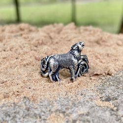 Sterling Silver Howling wolf ring, Made to order, Adjustable size 5,5 - 9 US