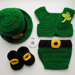 CROCHET PATTERN - Leprechaun Hat, Vest, Diaper Cover and Booties Set | St. Patrick's Day Baby Photo Prop