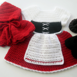 CROCHET PATTERN - Little Red Redding Hood, Dress and Shoes Outfit | Crochet Baby Halloween Costume | Sizes 0-12 months