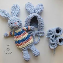 HANDMADE Bunny Bonnet, Booties and Toy Set | Easter Rabbit Photo Prop | Baby Shower Gift | Crochet Animal