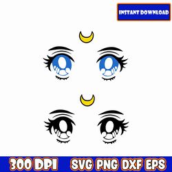 luna sailor moon svg layered item, clipart, cricut, digital vector cut file, svg, png, dxf, eps clip art files