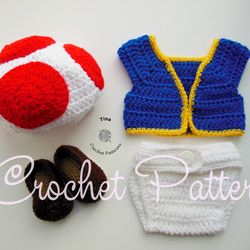 CROCHET PATTERN - Toad Baby Costume | Mario Bros. Photo Prop | Crochet Halloween Costume