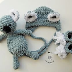 HANDMADE Koala Bonnet, Booties and Toy Set | Newborn Photo Prop | Baby Shower Gift | Crochet Animal