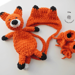 HANDMADE Fox Bonnet, Booties and Toy Set | Newborn Photo Prop | Baby Shower Gift | Crochet Animal