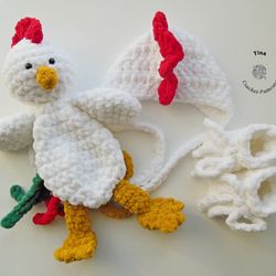 HANDMADE Chicken Bonnet, Booties and Toy Set | Newborn Photo Prop | Baby Shower Gift | Crochet Animal