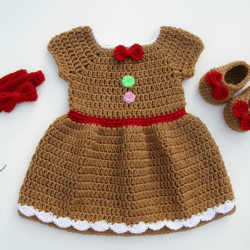 CROCHET PATTERN - Miss Gingerbread Headband, Dress and Shoes Outfit | Baby Photo Prop | Crochet Halloween Costume
