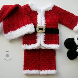 CROCHET PATTERN - Santa Hat, Pants, Jacket and Booties Costume | Christmas Baby Photo Prop