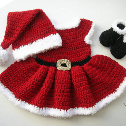 CROCHET PATTERN - Mrs. Santa Hat, Dress and Booties Outfit | Baby Photo Prop | Crochet Halloween Christmas Costume