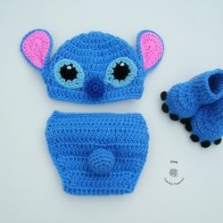 CROCHET PATTERN - Stitch Hat and Diaper Cover Set | Lilo and Stitch Photo Prop | Crochet Halloween Costume